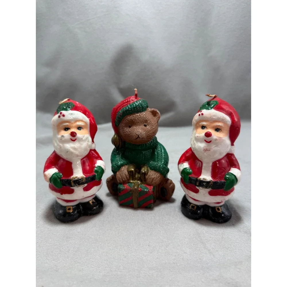 Vintage Christmas Candle Lot Interpur Santa Claus Teddy Bear Retro Kitsch Unlit